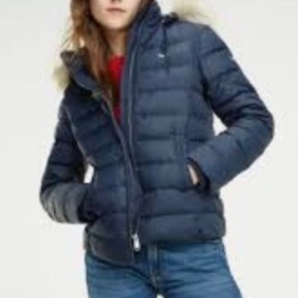 Tommy Hilfiger Womens Down Puffer Coat Jacket Size Large Navy Blue